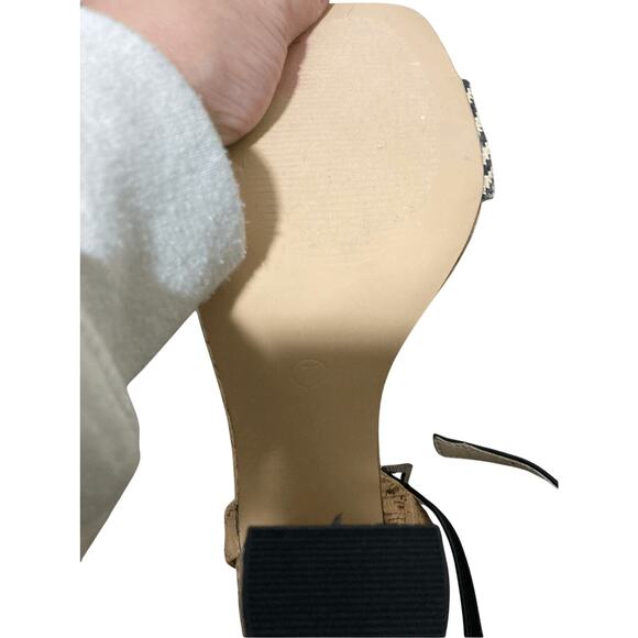 Liliana SZ 7 Cork Striped Block Monochromatic Open Toed Heels Preppy Minimalist - Picture 6 of 10